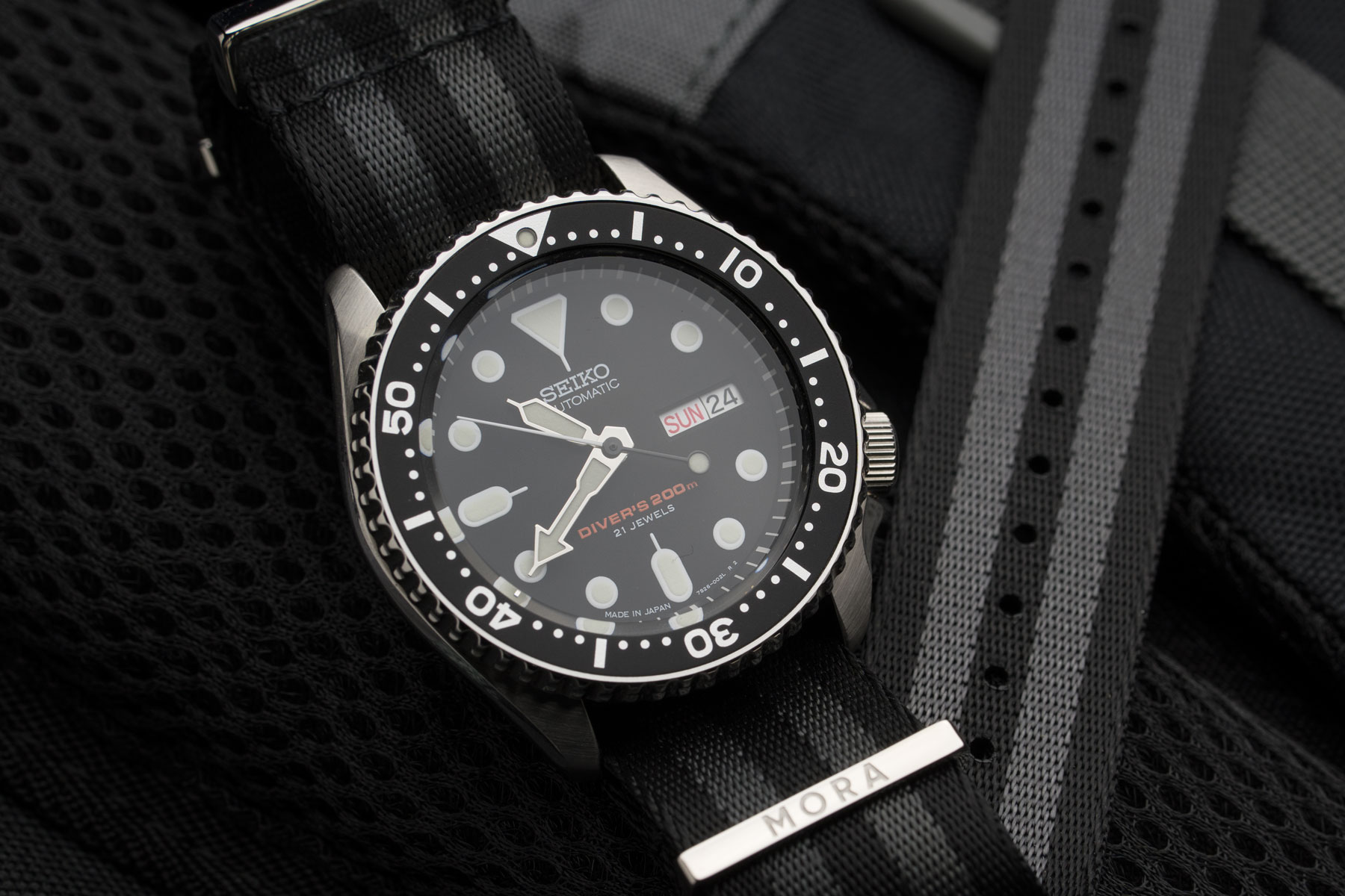 Black Grey Striped Nylon Watch Strap MORA Watch Straps